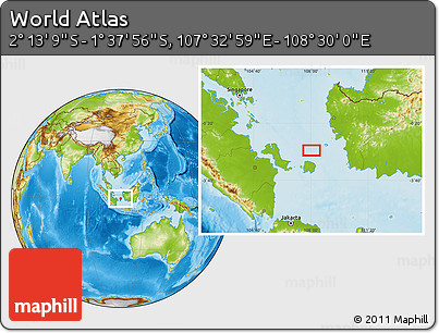 Physical Location Map of the Area around 1° 55' 32" S, 108° 1' 30" E