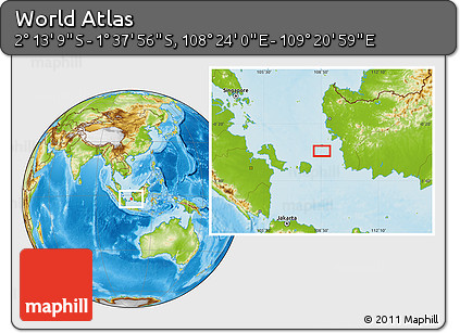 Physical Location Map of the Area around 1° 55' 32" S, 108° 52' 30" E