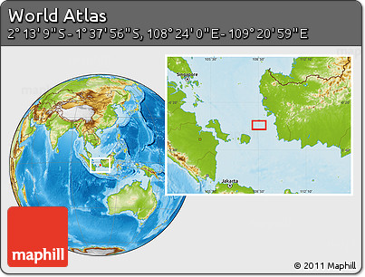 Physical Location Map of the Area around 1° 55' 32" S, 108° 52' 30" E