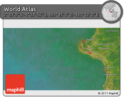 Satellite 3D Map of the Area around 1° 55' 32" S, 109° 43' 29" E