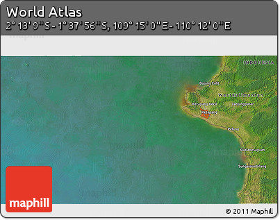 Satellite 3D Map of the Area around 1° 55' 32" S, 109° 43' 29" E