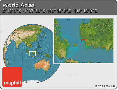 Satellite Location Map of the Area around 1° 55' 32" S, 109° 43' 29" E
