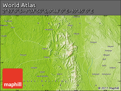 Physical Map of the Area around 1° 55' 32" S, 10° 16' 30" E