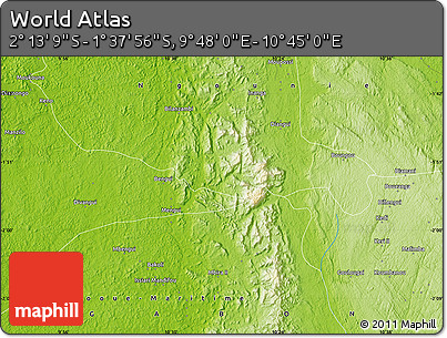 Physical Map of the Area around 1° 55' 32" S, 10° 16' 30" E