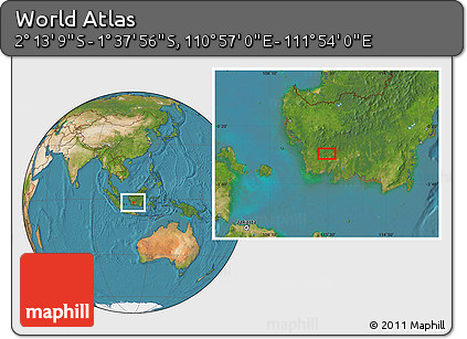 Satellite Location Map of the Area around 1° 55' 32" S, 111° 25' 30" E