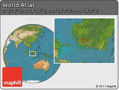 Satellite Location Map of the Area around 1° 55' 32" S, 111° 25' 30" E