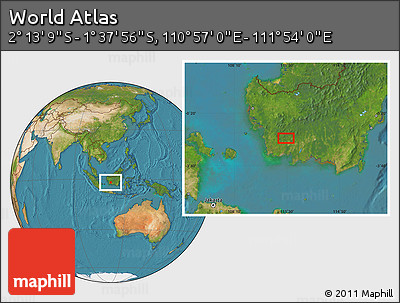 Satellite Location Map of the Area around 1° 55' 32" S, 111° 25' 30" E