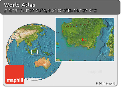 Satellite Location Map of the Area around 1° 55' 32" S, 113° 58' 29" E