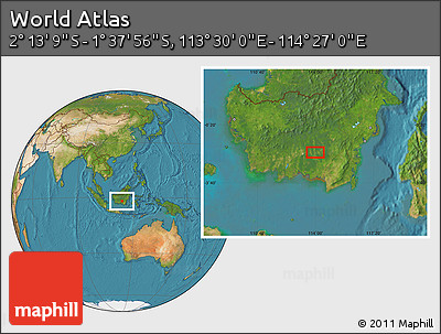 Satellite Location Map of the Area around 1° 55' 32" S, 113° 58' 29" E