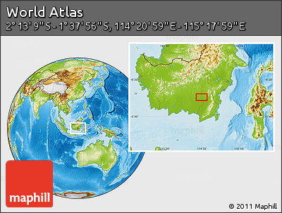 Physical Location Map of the Area around 1° 55' 32" S, 114° 49' 29" E