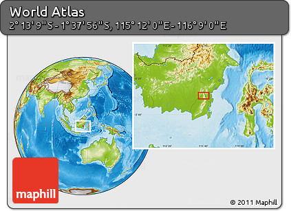 Physical Location Map of the Area around 1° 55' 32" S, 115° 40' 30" E