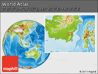 Physical Location Map of the Area around 1° 55' 32" S, 115° 40' 30" E