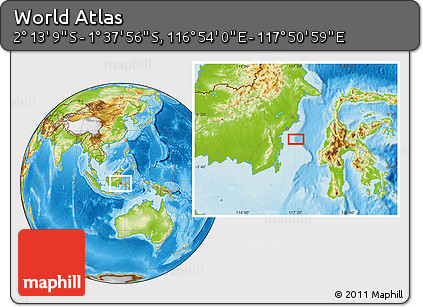 Physical Location Map of the Area around 1° 55' 32" S, 117° 22' 30" E