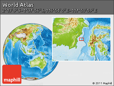 Physical Location Map of the Area around 1° 55' 32" S, 117° 22' 30" E