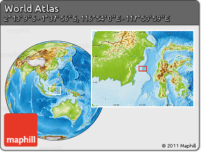 Physical Location Map of the Area around 1° 55' 32" S, 117° 22' 30" E