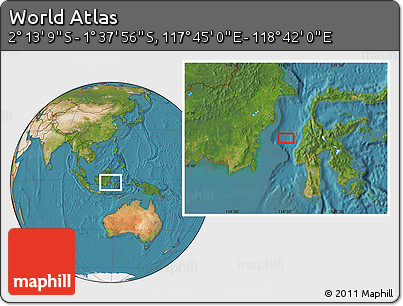 Satellite Location Map of the Area around 1° 55' 32" S, 118° 13' 29" E