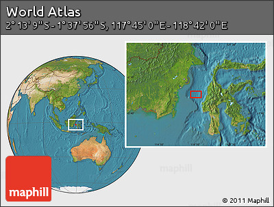 Satellite Location Map of the Area around 1° 55' 32" S, 118° 13' 29" E