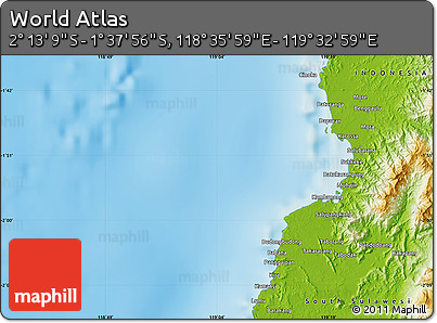 Physical Map of the Area around 1° 55' 32" S, 119° 4' 29" E