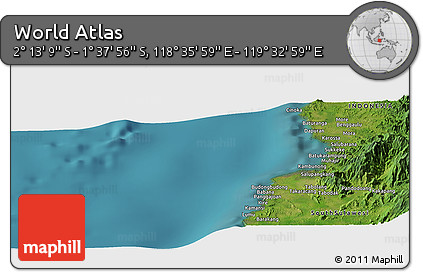 Satellite Panoramic Map of the Area around 1° 55' 32" S, 119° 4' 29" E