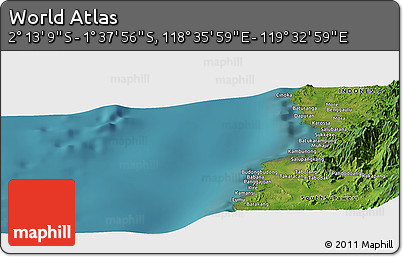 Satellite Panoramic Map of the Area around 1° 55' 32" S, 119° 4' 29" E
