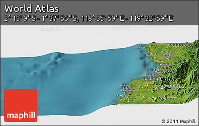 Satellite Panoramic Map of the Area around 1° 55' 32" S, 119° 4' 29" E