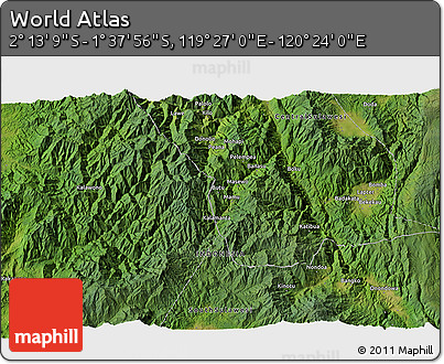 Satellite 3D Map of the Area around 1° 55' 32" S, 119° 55' 30" E
