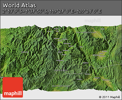 Satellite 3D Map of the Area around 1° 55' 32" S, 119° 55' 30" E