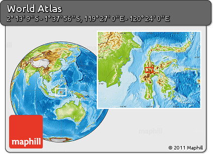 Physical Location Map of the Area around 1° 55' 32" S, 119° 55' 30" E