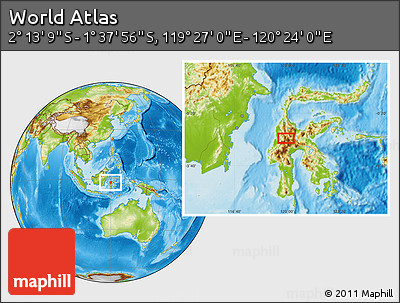 Physical Location Map of the Area around 1° 55' 32" S, 119° 55' 30" E