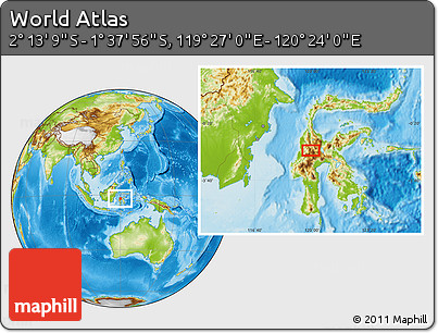 Physical Location Map of the Area around 1° 55' 32" S, 119° 55' 30" E