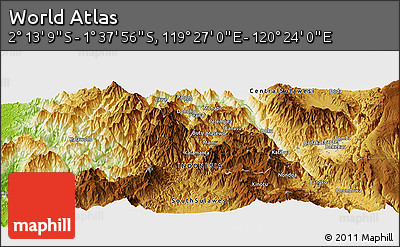 Physical Panoramic Map of the Area around 1° 55' 32" S, 119° 55' 30" E