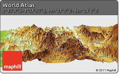 Physical Panoramic Map of the Area around 1° 55' 32" S, 119° 55' 30" E