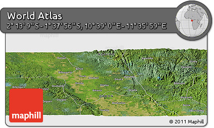 Satellite Panoramic Map of the Area around 1° 55' 32" S, 11° 7' 30" E