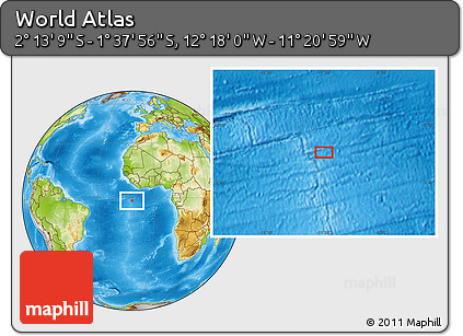 Physical Location Map of the Area around 1° 55' 32" S, 11° 49' 29" W