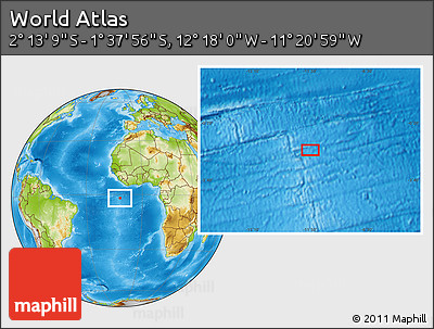 Physical Location Map of the Area around 1° 55' 32" S, 11° 49' 29" W