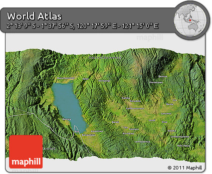 Satellite 3D Map of the Area around 1° 55' 32" S, 120° 46' 30" E