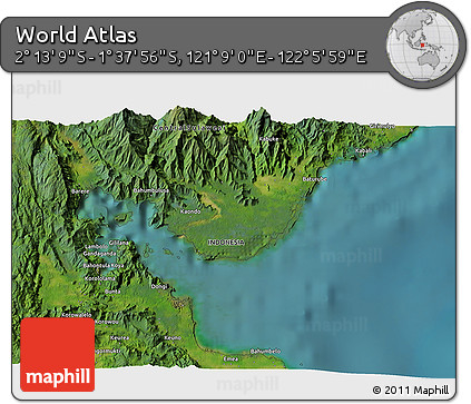 Satellite 3D Map of the Area around 1° 55' 32" S, 121° 37' 30" E