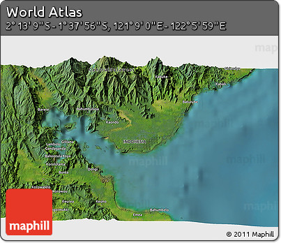 Satellite 3D Map of the Area around 1° 55' 32" S, 121° 37' 30" E