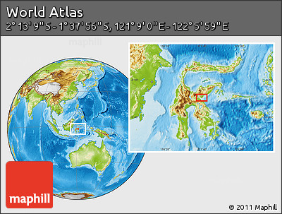 Physical Location Map of the Area around 1° 55' 32" S, 121° 37' 30" E