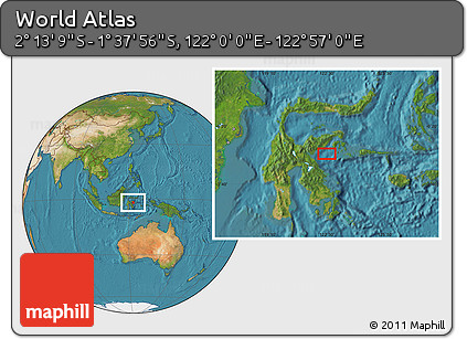Satellite Location Map of the Area around 1° 55' 32" S, 122° 28' 29" E