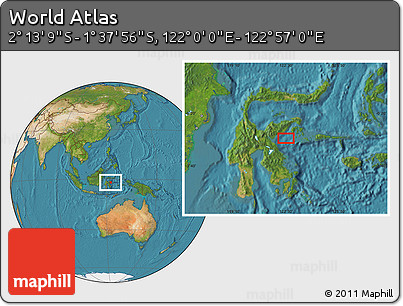 Satellite Location Map of the Area around 1° 55' 32" S, 122° 28' 29" E