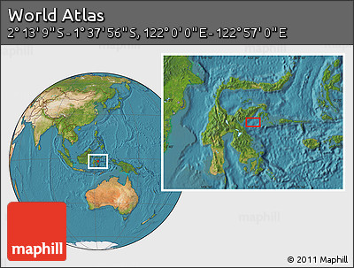 Satellite Location Map of the Area around 1° 55' 32" S, 122° 28' 29" E
