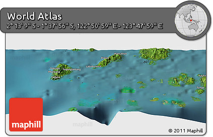 Satellite Panoramic Map of the Area around 1° 55' 32" S, 123° 19' 29" E