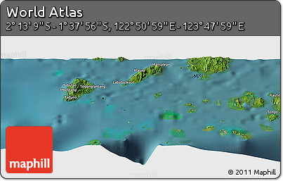 Satellite Panoramic Map of the Area around 1° 55' 32" S, 123° 19' 29" E