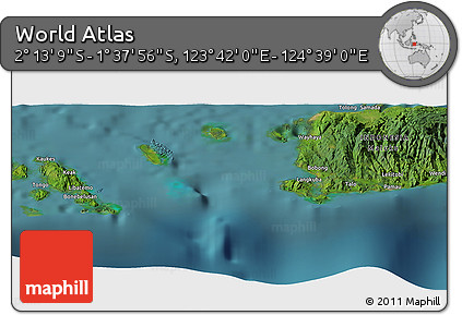 Satellite Panoramic Map of the Area around 1° 55' 32" S, 124° 10' 30" E