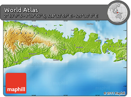 Physical Map of the Area around 1° 55' 32" S, 125° 1' 30" E