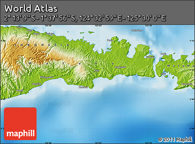 Physical Map of the Area around 1° 55' 32" S, 125° 1' 30" E