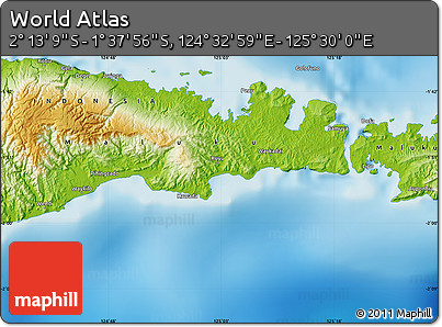 Physical Map of the Area around 1° 55' 32" S, 125° 1' 30" E