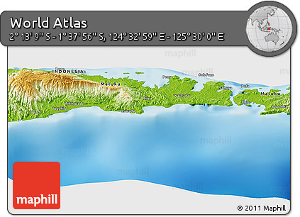 Physical Panoramic Map of the Area around 1° 55' 32" S, 125° 1' 30" E