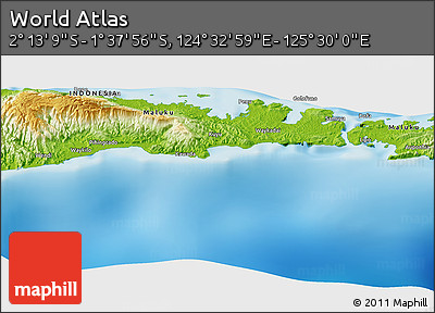 Physical Panoramic Map of the Area around 1° 55' 32" S, 125° 1' 30" E